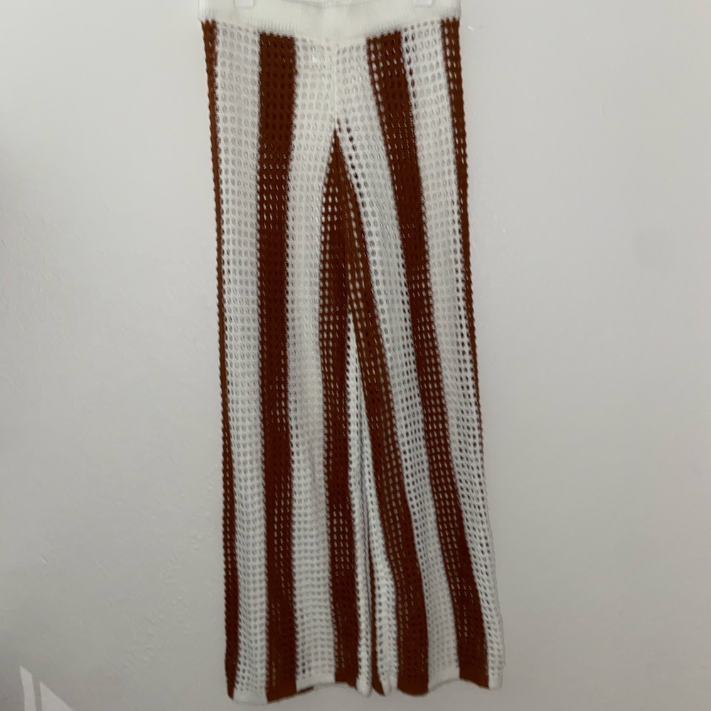 Super cute striped knitted pants brown and white crocheted jeans going out vibes - Picture 3 of 9